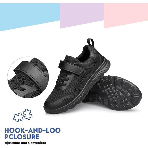 Kids All Black  Athletic Running   School Shoes Sneakers for Little Kid/Big Kid - Picture 4 of 6